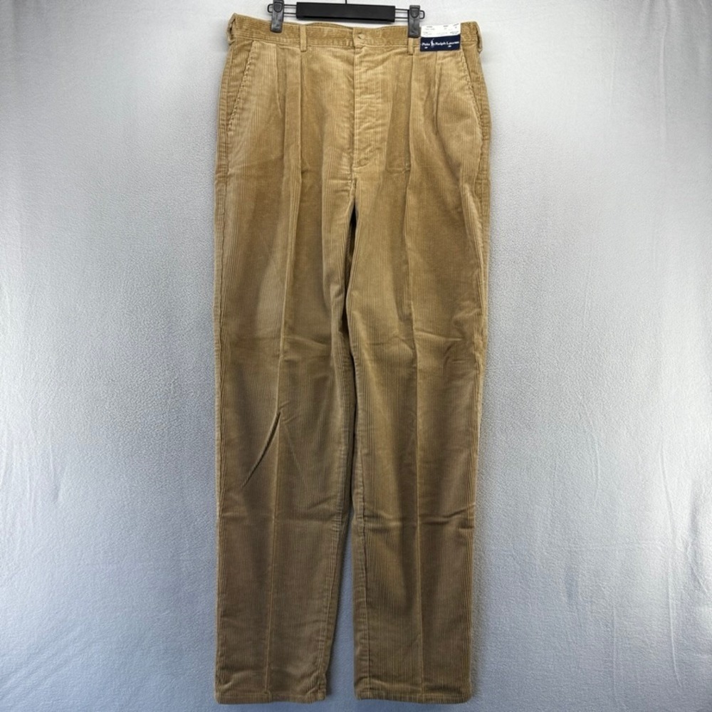 Vintage Ralph Lauren Pants Mens 38x36 Brown Corduroy Pleated Deadstock USA made